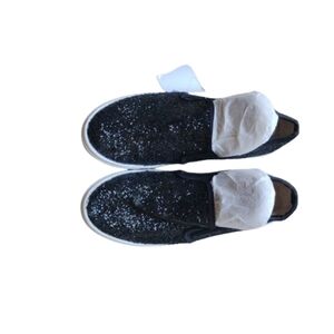 NWOB Fever Sole 7.5 Black Glitter Slip‑On Sneakers